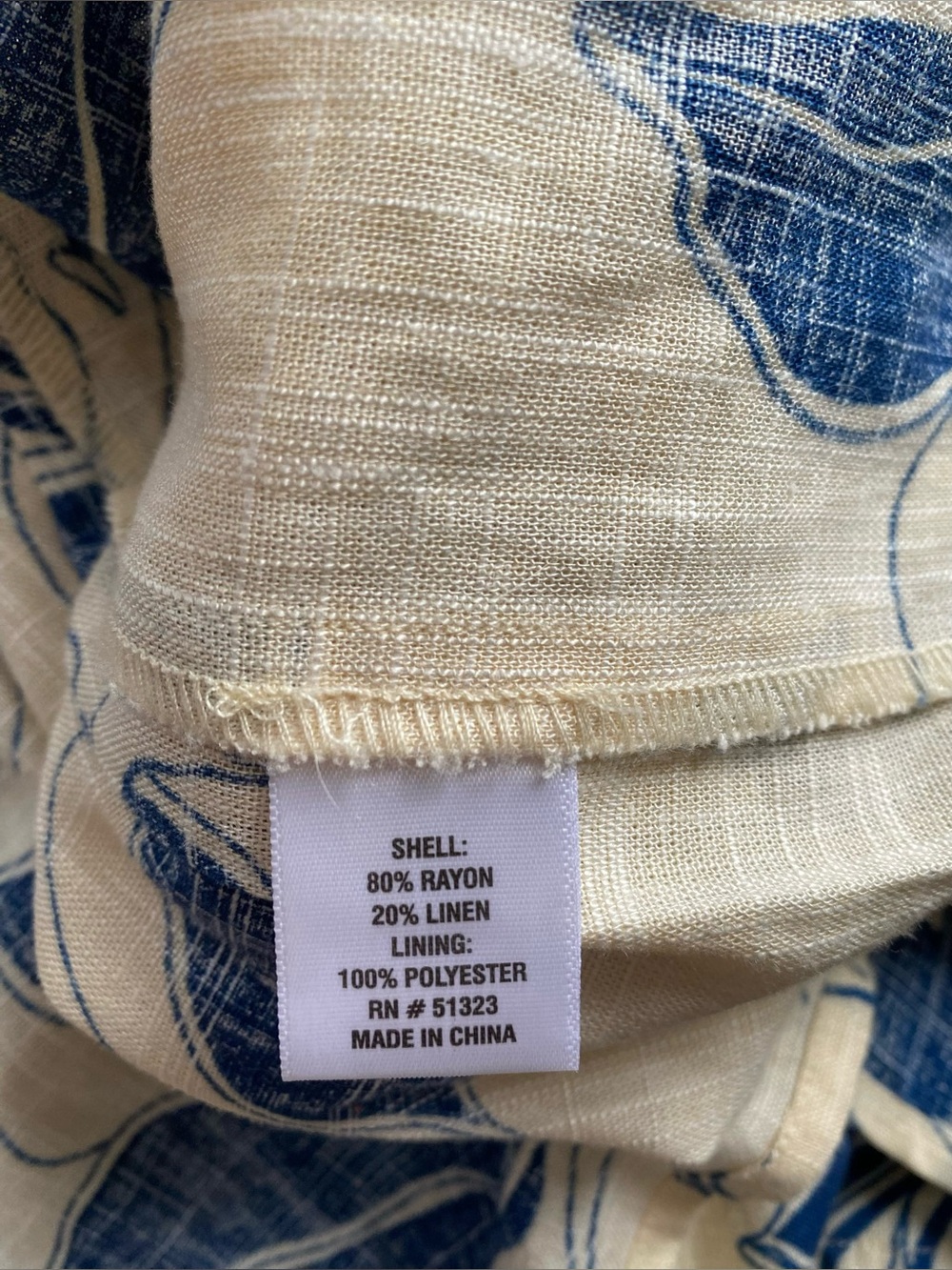 MSK Cream Maxi Dress with Blue Leaf Print and Front Tie Size Medium - Picture 11 of 14